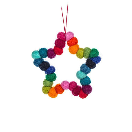 Rainbow PomPom Star Ornament