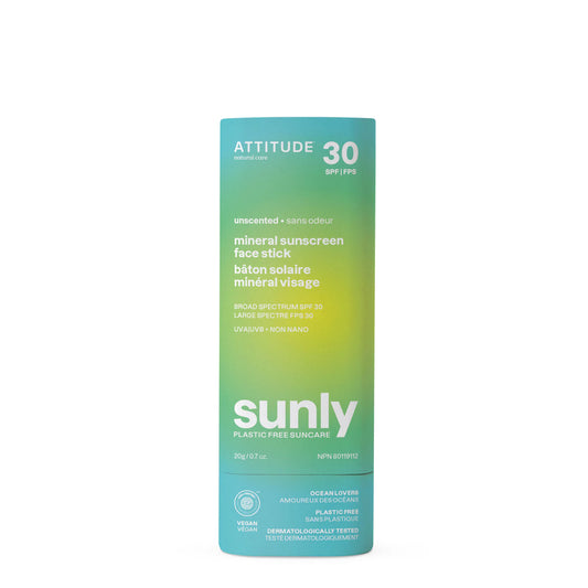 Plastic Free Mineral Sunscreen Face Stick SPF 30 - Sensitive Skin Unscented - by Attitude