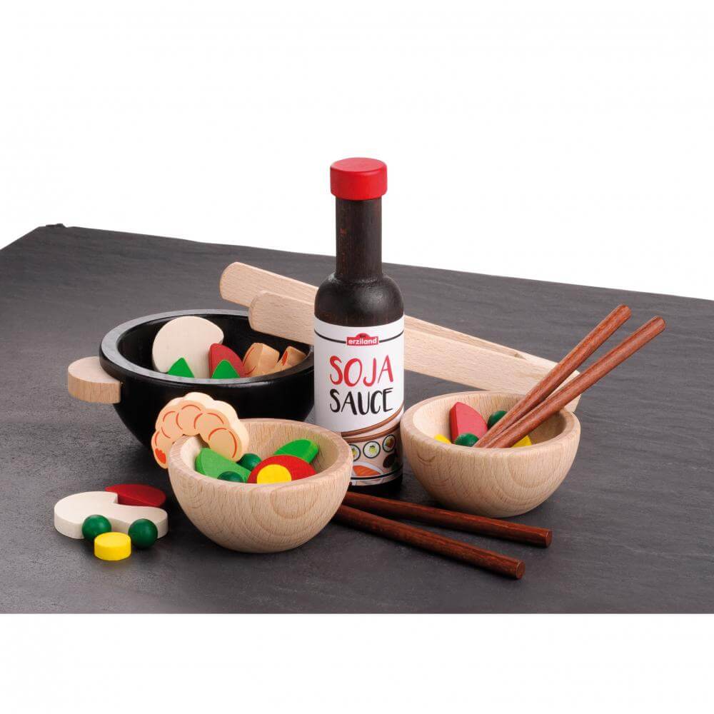 Assorted Wooden Wok Party Food Set by Erzi Toys Erzi Prettycleanshop