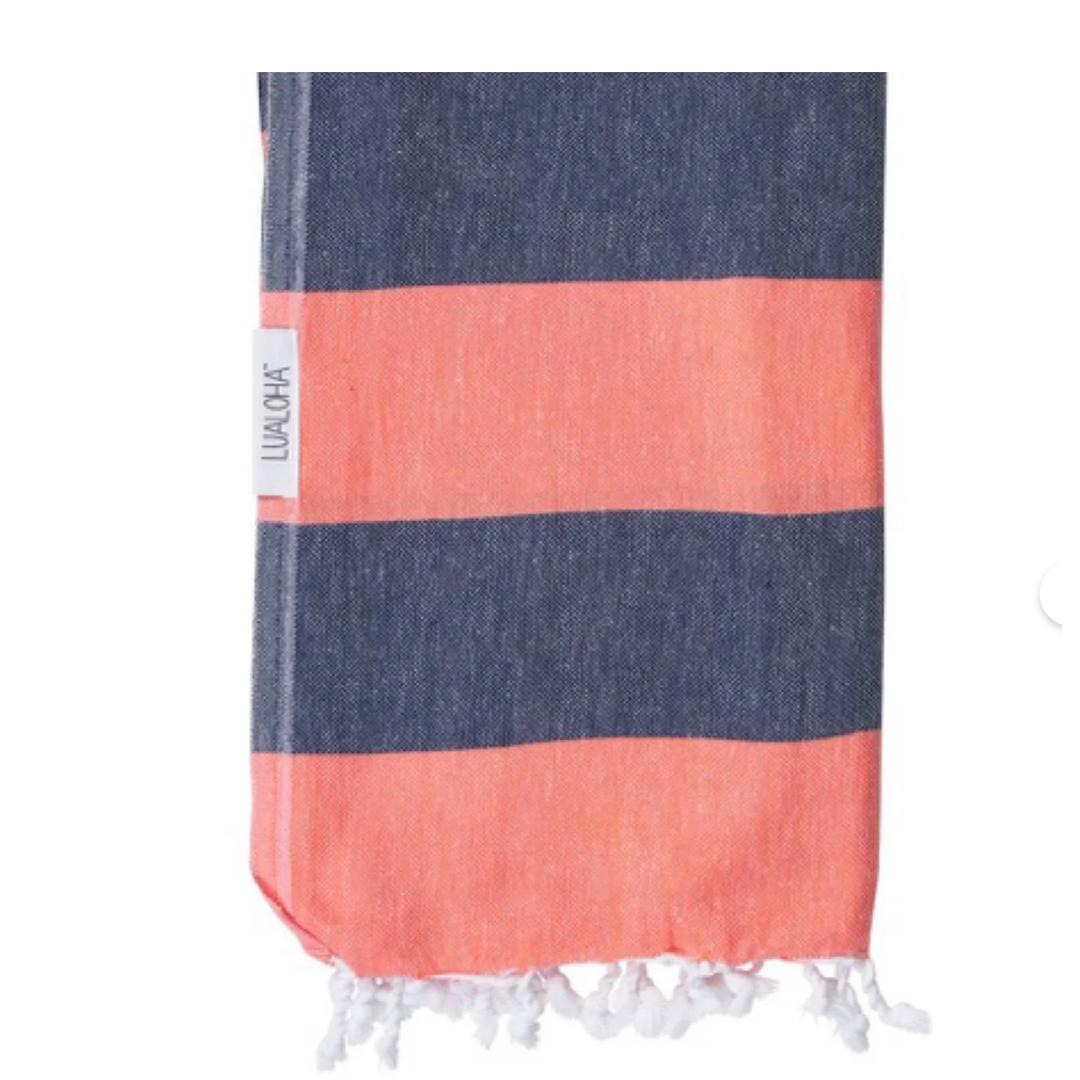 Buddahlu Turkish Towel - Powder Coral & Navy - by Lualoha