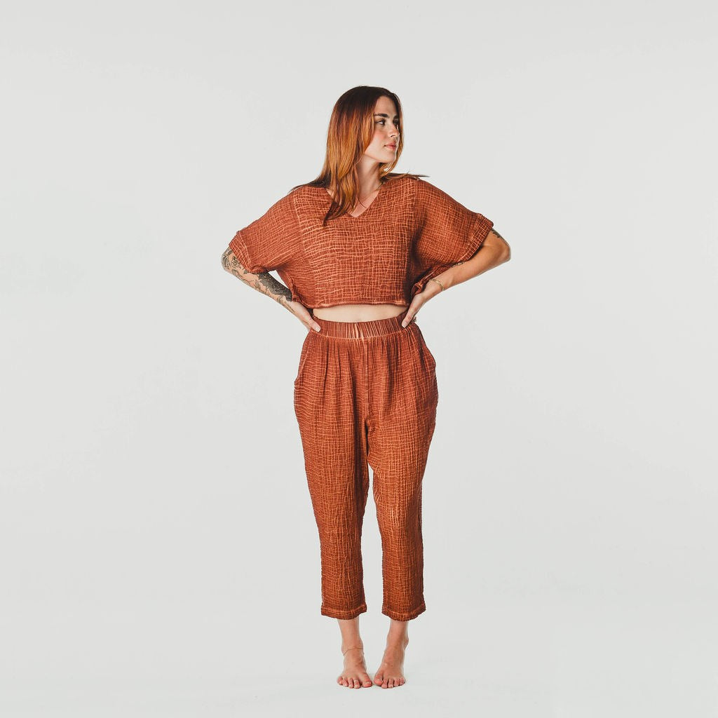 Crinkle Crop Top - One Size in Terracotta by Pokoloko