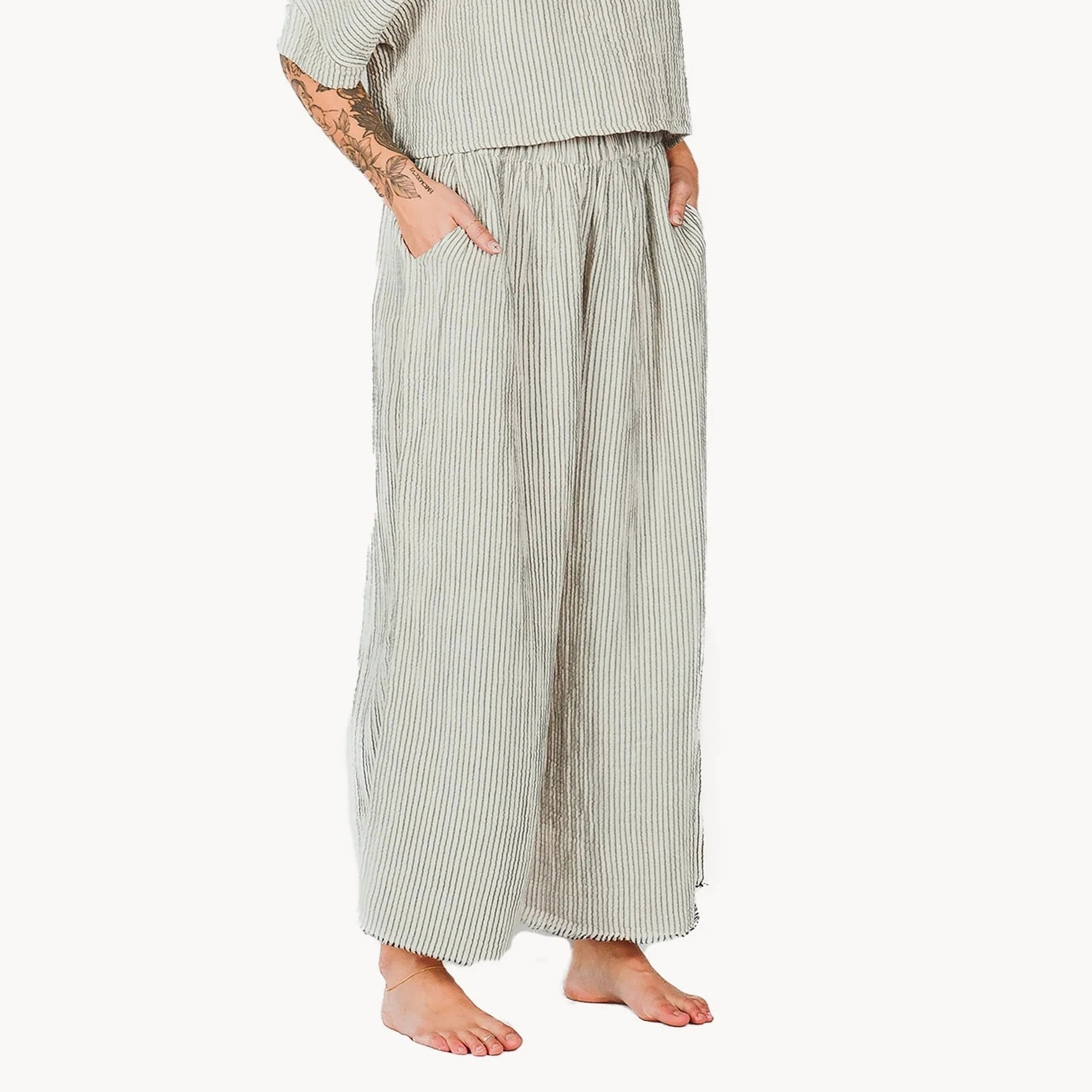 Crinkle Palazzo Pants Striped - One Size - by Pokoloko