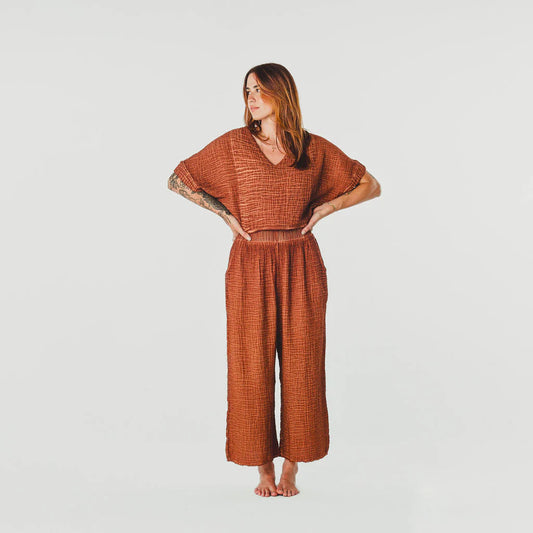 Crinkle Slouchy Pants - One Size in Terracotta by Pokoloko