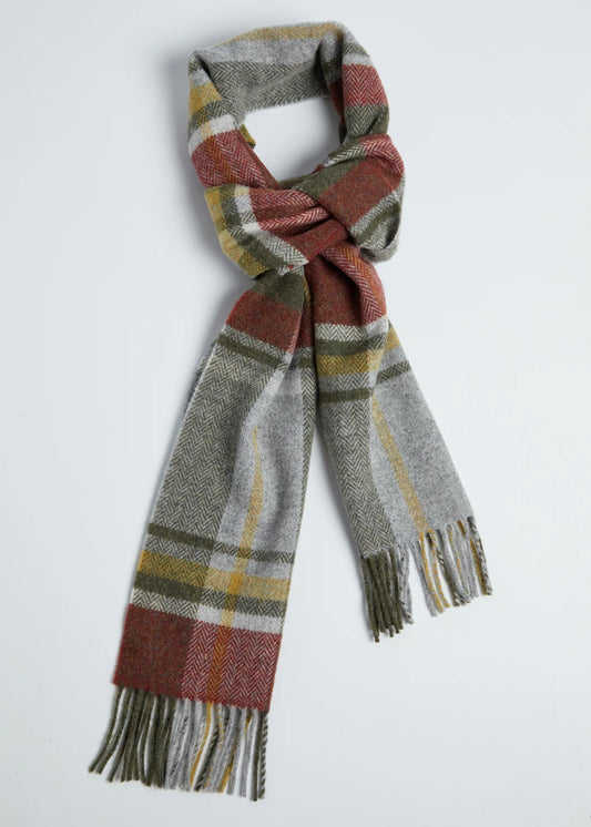 Foxford Rust and Green Tartan Lambswool Scarf