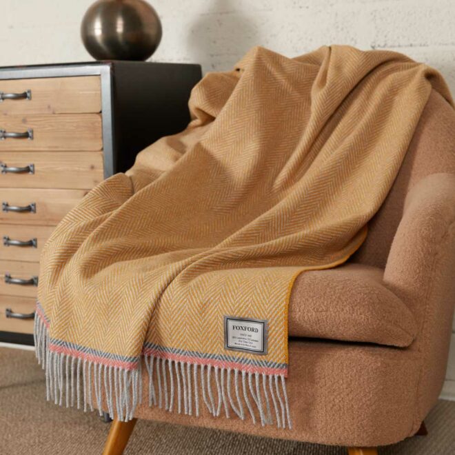 Foxford Moy Cashmere/Wool Throw - Mustard