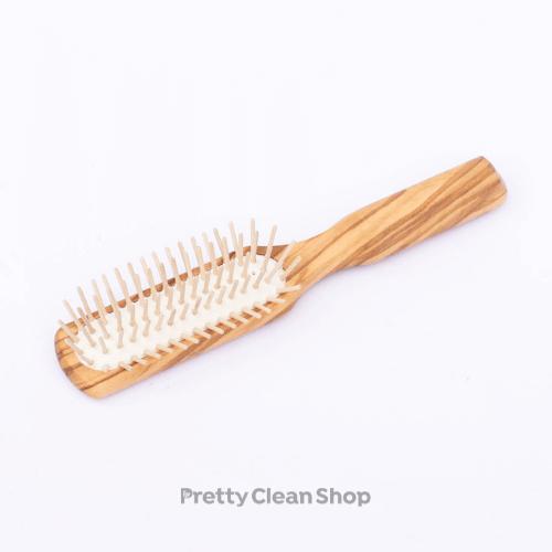 Hairbrush Olivewood Rectangular with Hornbeam Pins by Redecker