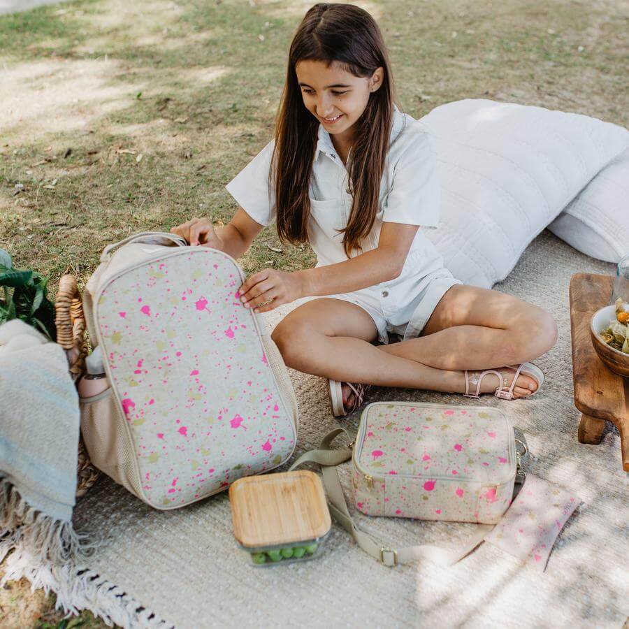 Kids Linen Backpack Fuchsia and Gold Splatter by SoYoung