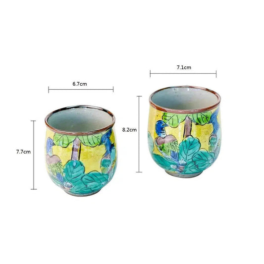 Kutani Ware Peacock Porcelain Cups - Set of 2