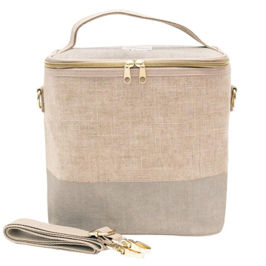 Linen Lunch Poche Bag - Cement Colour Block - by SoYoung