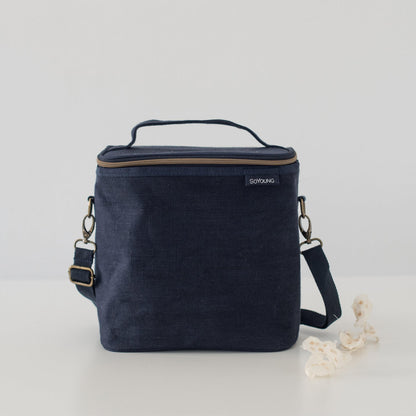 Linen Lunch Poche Bag - Navy Blue - by SoYoung