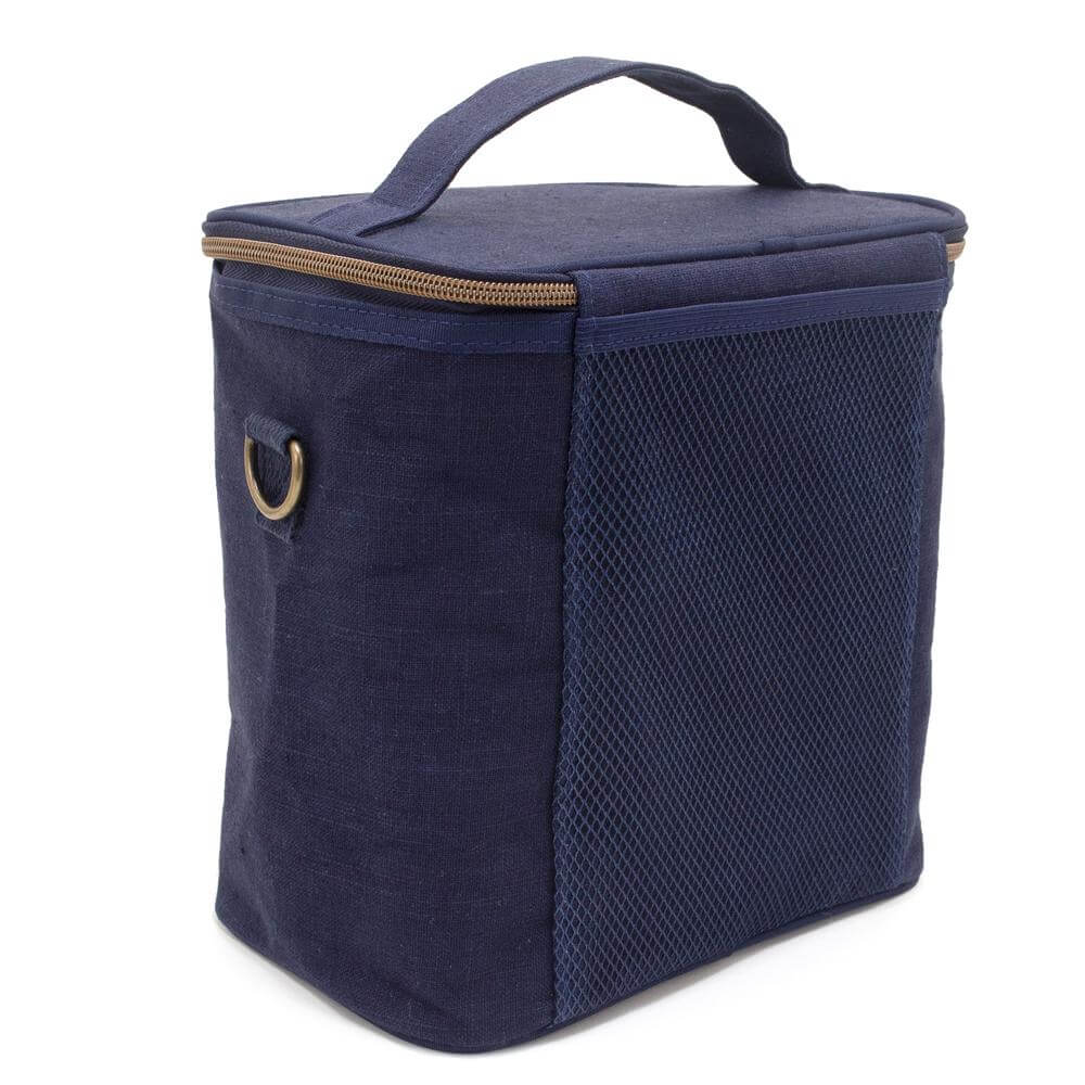 Linen Lunch Poche Bag - Navy Blue - by SoYoung