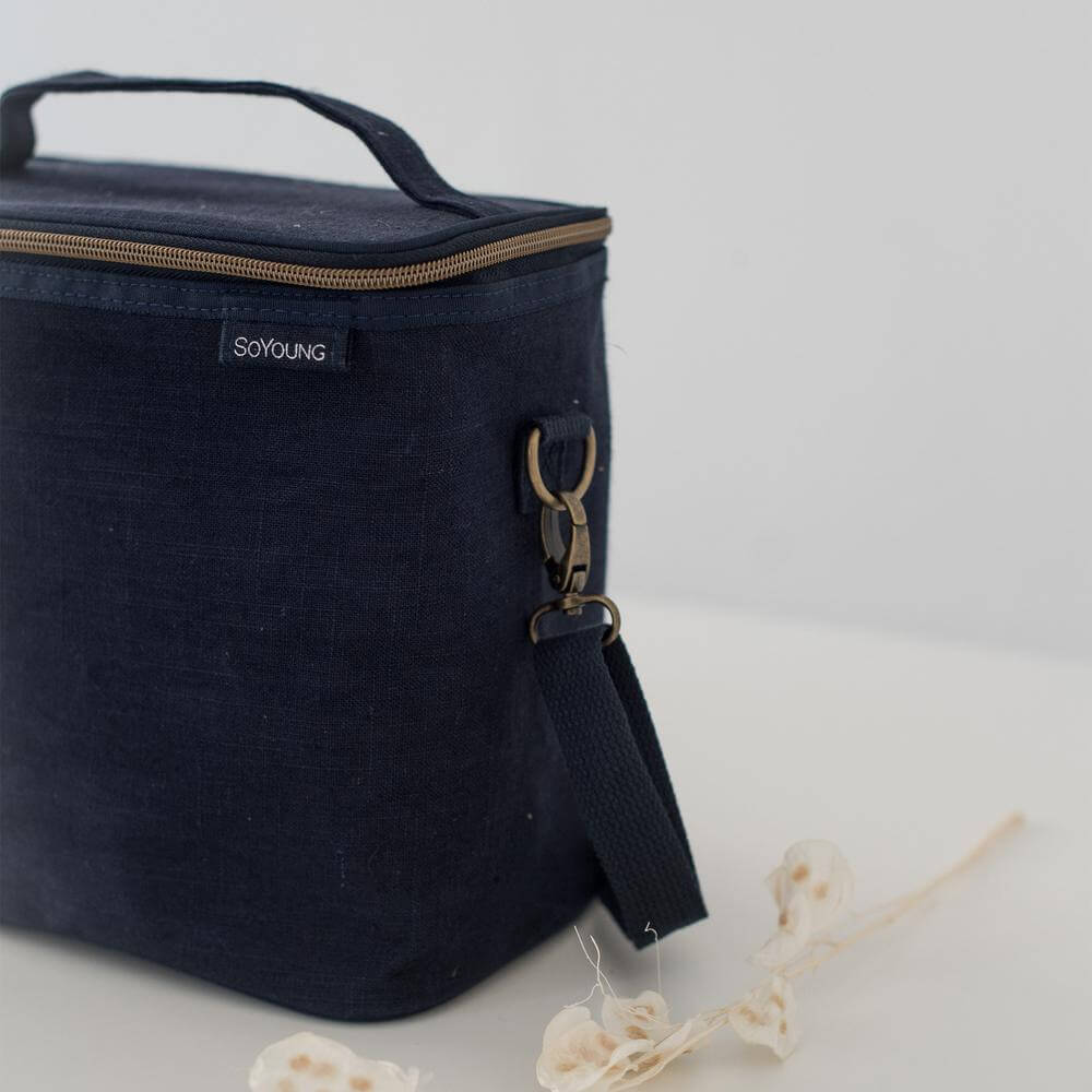 Linen Lunch Poche Bag - Navy Blue - by SoYoung