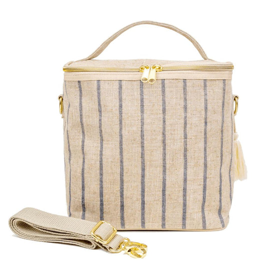 Linen Lunch Poche Bag - Slate Pinstripe - by SoYoung