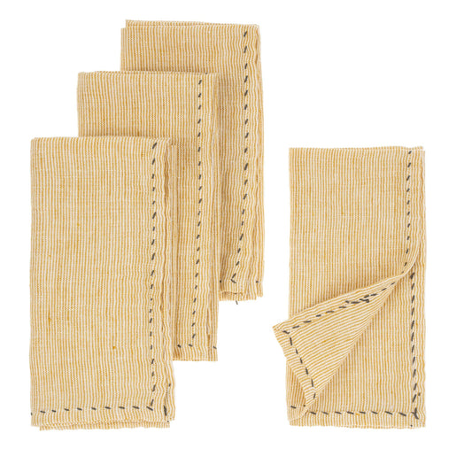 Linen Pinstripe Napkins Set of 4 - Yellow