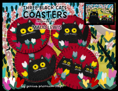 Maud Lewis Inspired Three Black Cats Sewing Kit - Coasters