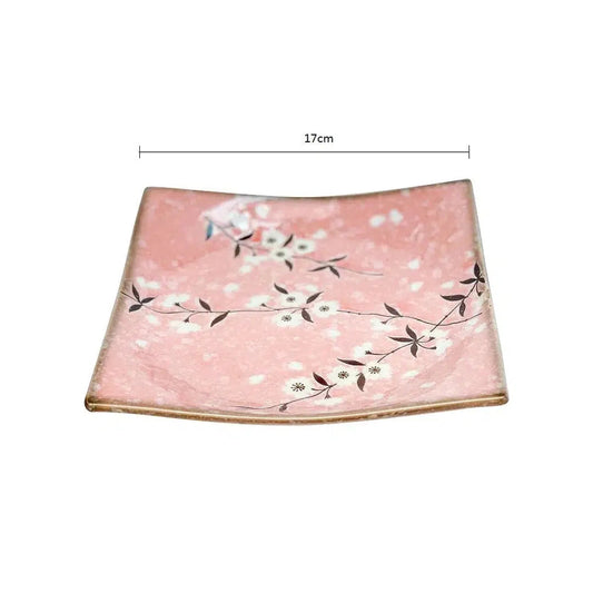 Mino Yaki Pink Sakura Japanese Porcelain Square Plate