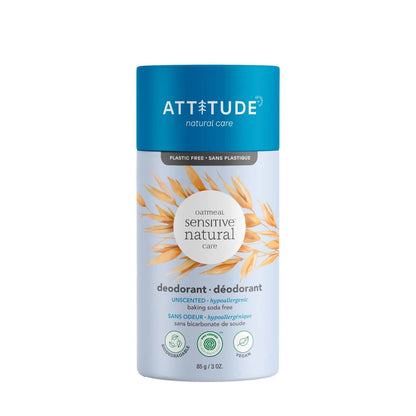 Plastic Free Natural Deodorant - Unscented for Sensitive Skin (Oatmeal) by Attitude