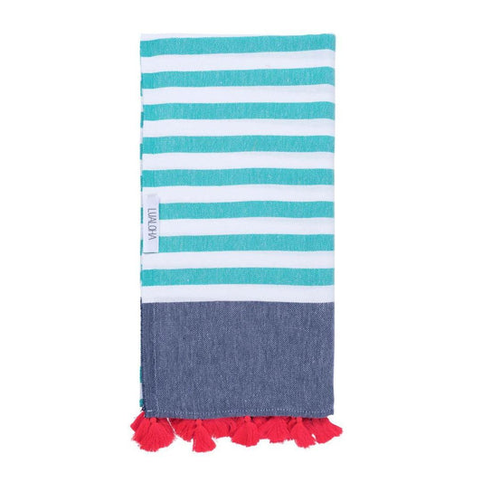 Pom-Pom Turkish Towel - Sea Green, Navy, Neon Pink - by Lualoha