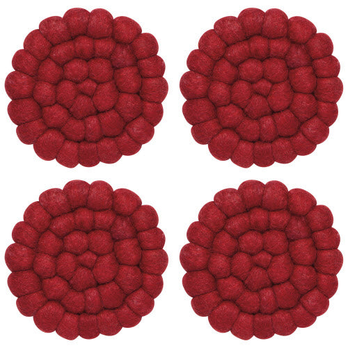 Recycled Felt Wool Chili Dot Coasters Set of 4