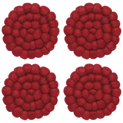 Recycled Felt Wool Chili Dot Coasters Set of 4