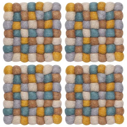 Recycled Felt Wool Ochre Dot Coasters Set of 4