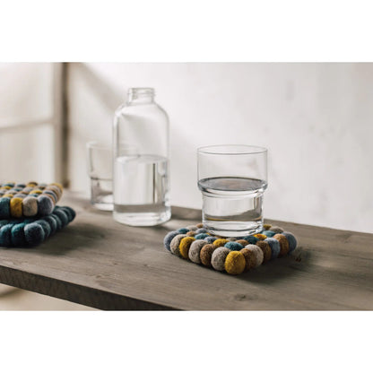 Recycled Felt Wool Ochre Dot Coasters Set of 4