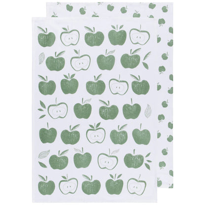 Tea Towels Floursack 100% Cotton - Set of 2 Apples Print Elm Green