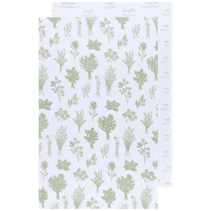 Tea Towels Floursack 100% Cotton - Set of 2 Herbs Print Sage Green