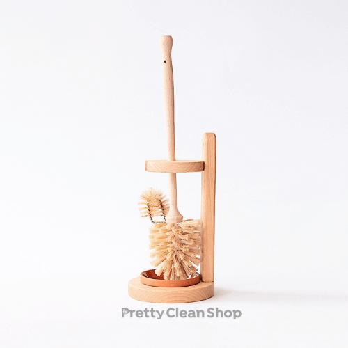 Toilet Brush With Edge Cleaner in Wooden Stand by Redecker