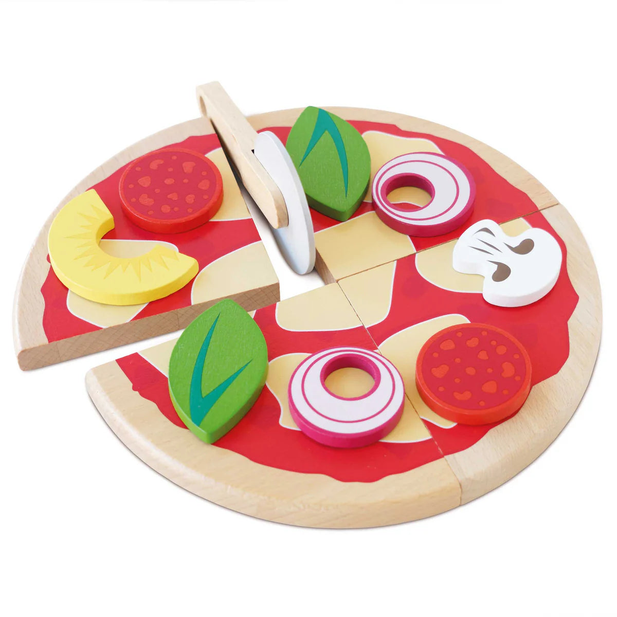 Wooden Pizza & Toppings with Slice Cutter