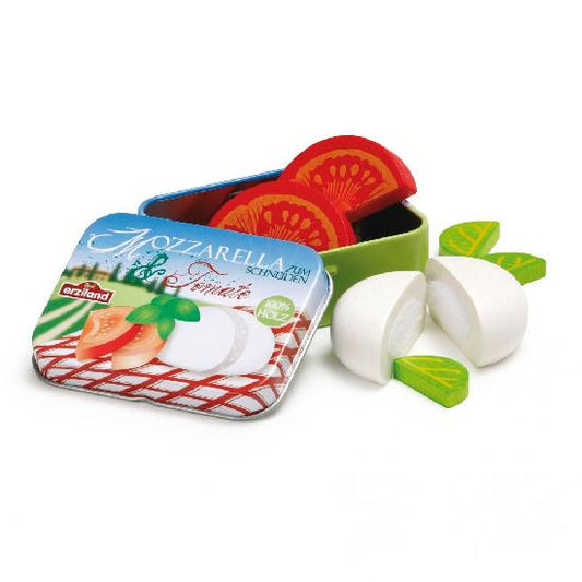 Wooden Tomato Mozarella Salad in a Tin