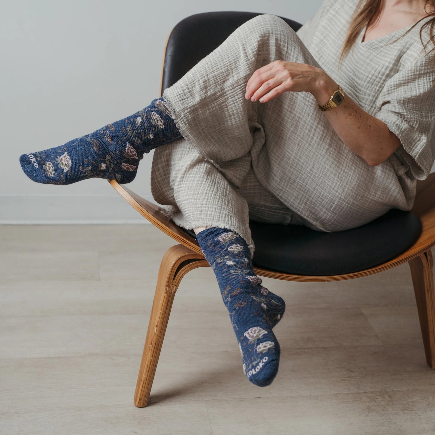 Alpaca Socks - Thick Print - Blue Rose