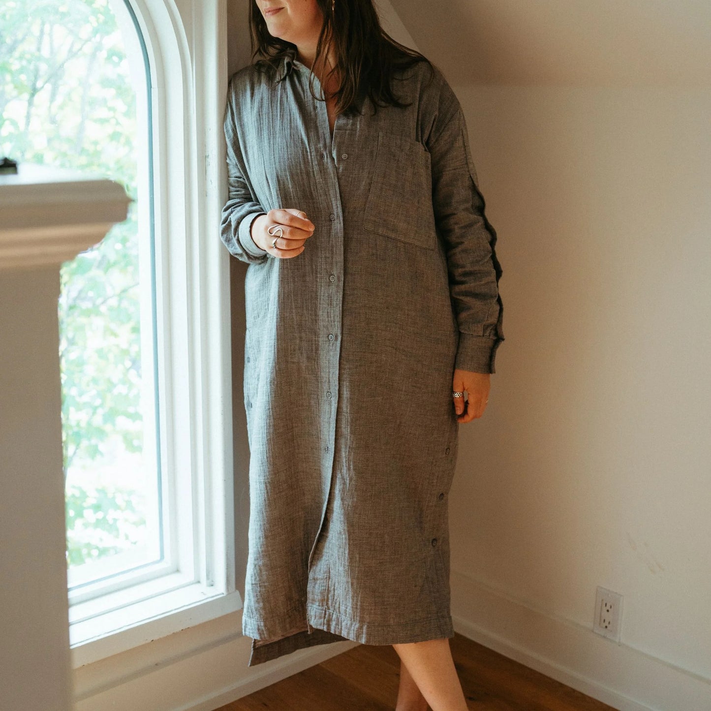 Buttoned Shirt Dress - One Size in Grey - by Pokoloko